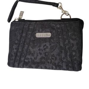 Baggallini Black Leopard RFID Wristlet Clutch Wallet Zip Pouch